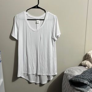 White Casual V-neck Tee